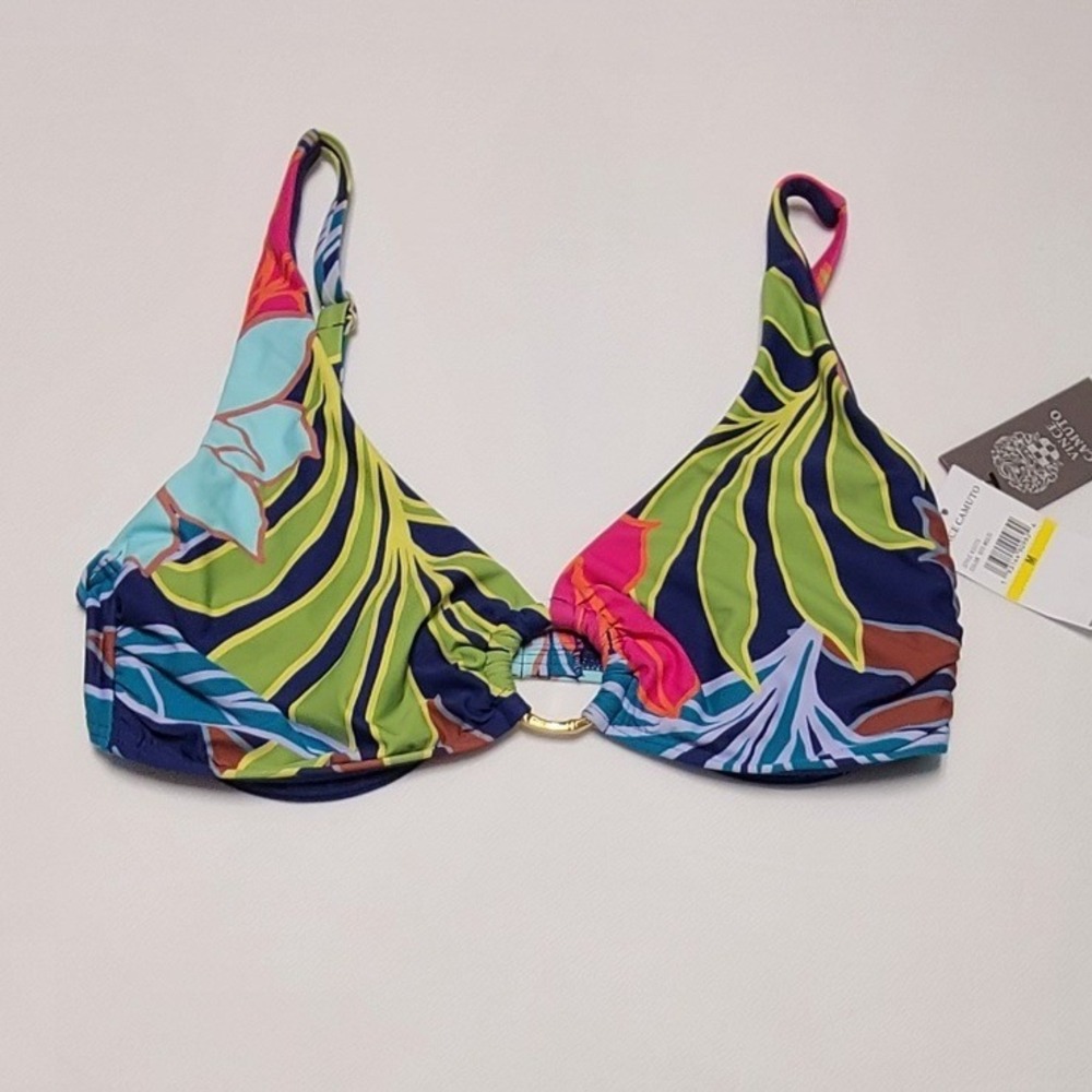 Vince Camuto Women Multi Tropical Leaf Underwire‎ Bikini Top O-Ring New M
